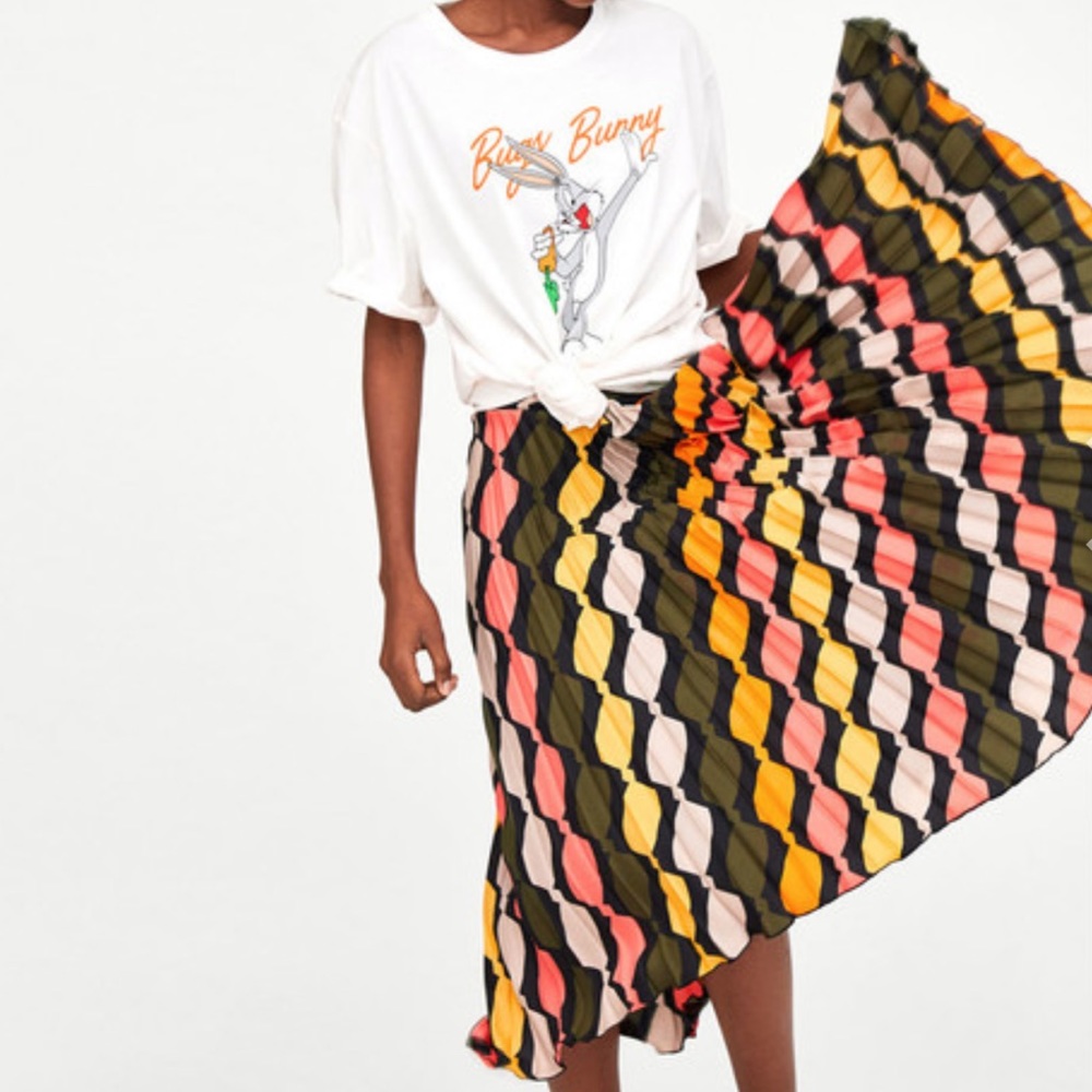 Zara Multicolor Pleated Midi Skirt - Olive, Mustard, Coral, Pink, Black